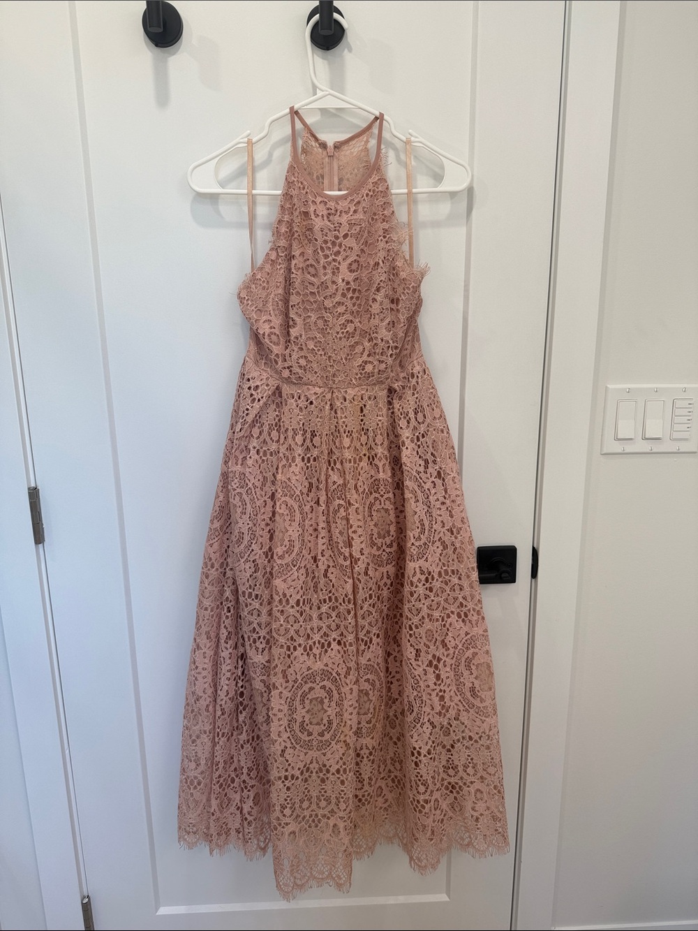 Blush Pink Lace Halter Midi Dress